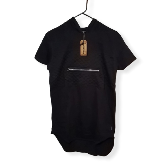 Henry William Other - Henry & William Black Short Sleeve Hoodie T-Shirt with Zipper Across Chest